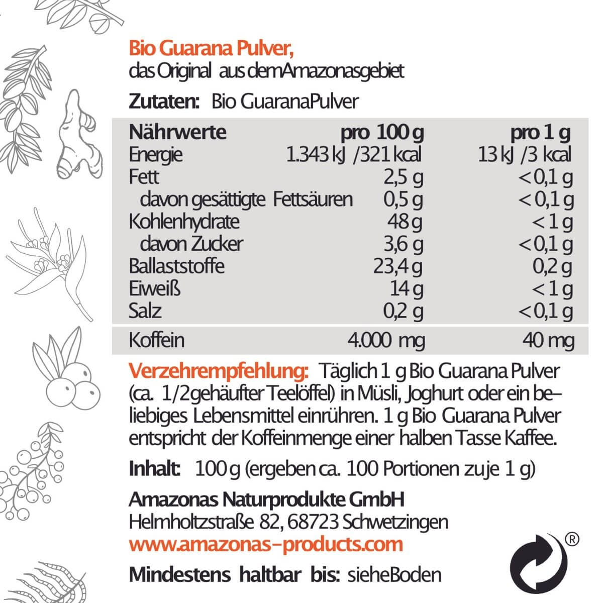 BIO Guarana Pulver 100g - Amazonas Naturprodukte Handels GmbH