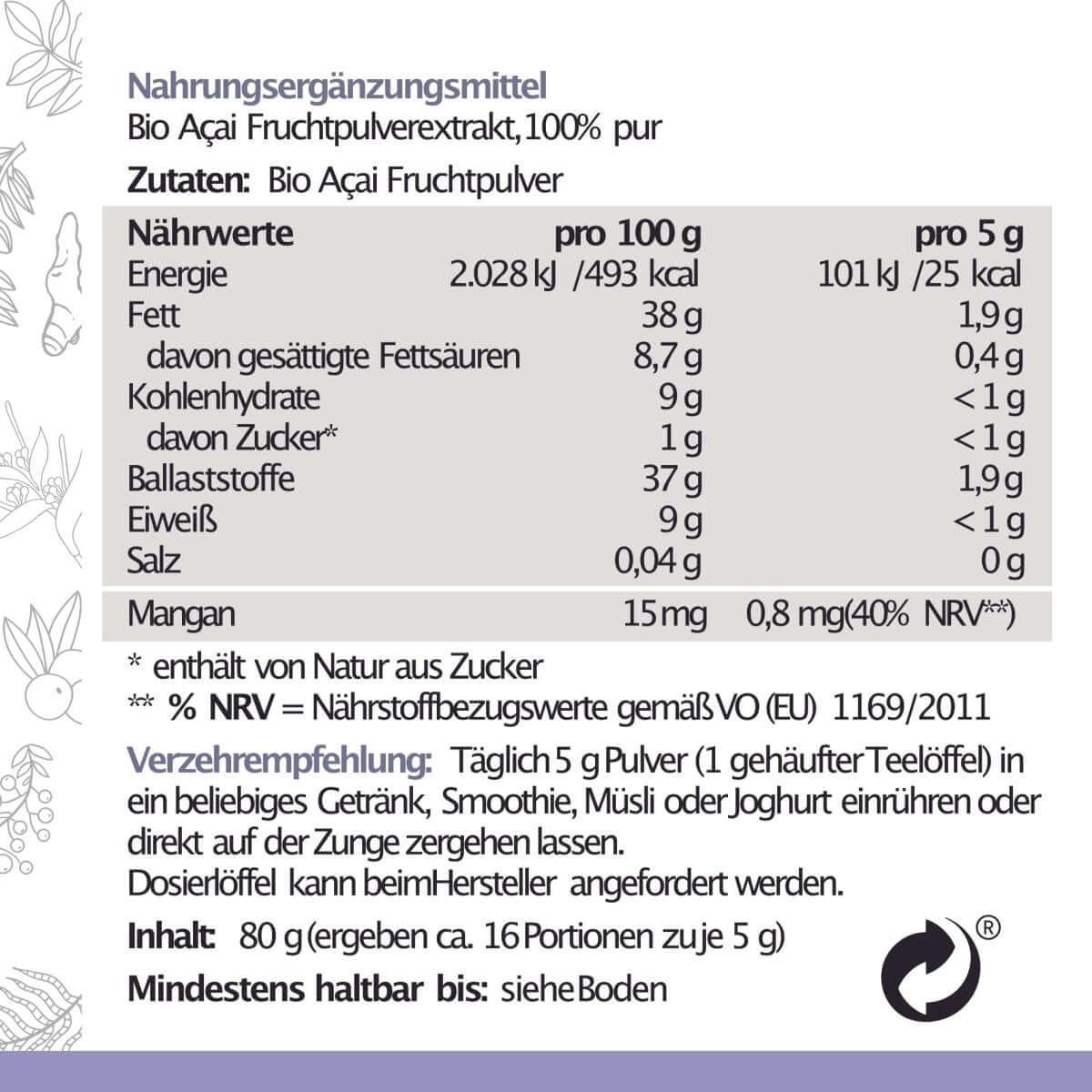 BIO Acai Pulver 80 g - Amazonas Naturprodukte Handels GmbH