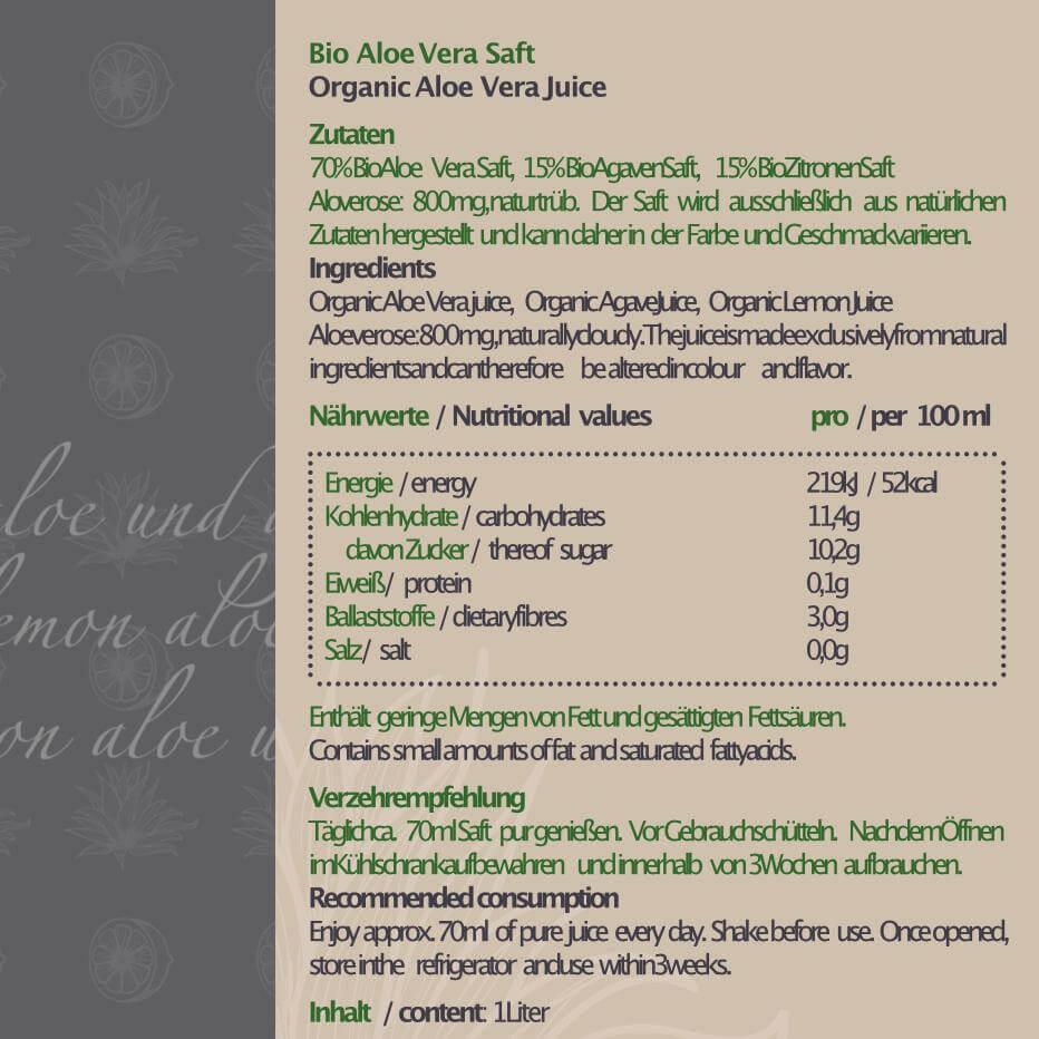 BIO Aloe Vera Saft Lemon + Agave - Amazonas Naturprodukte Handels GmbH
