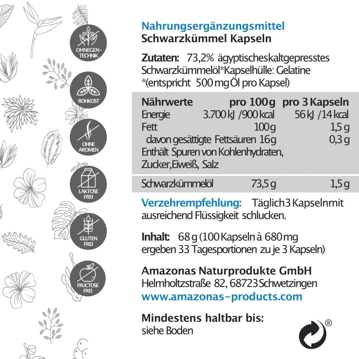 Schwarzkümmelöl Kapseln - Amazonas Naturprodukte Handels GmbH